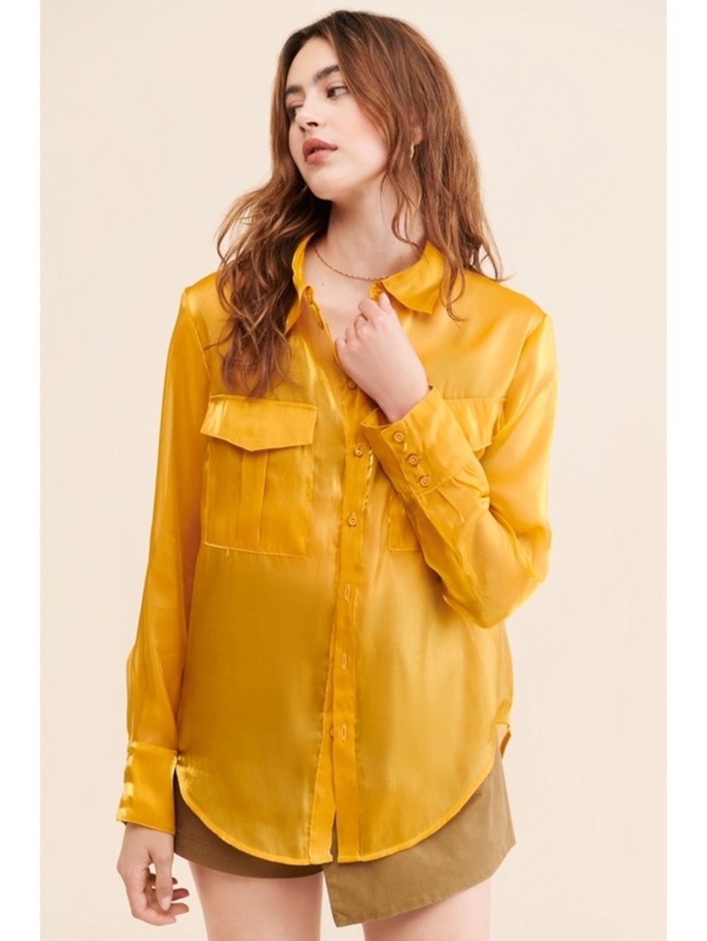 AUDETTE STUDIOS NWT Sasha Cargo Sheer Button Front Shirt Blouse